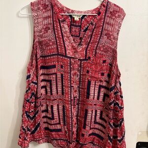 Lucky Brand Red and Blue Geometric Blouse